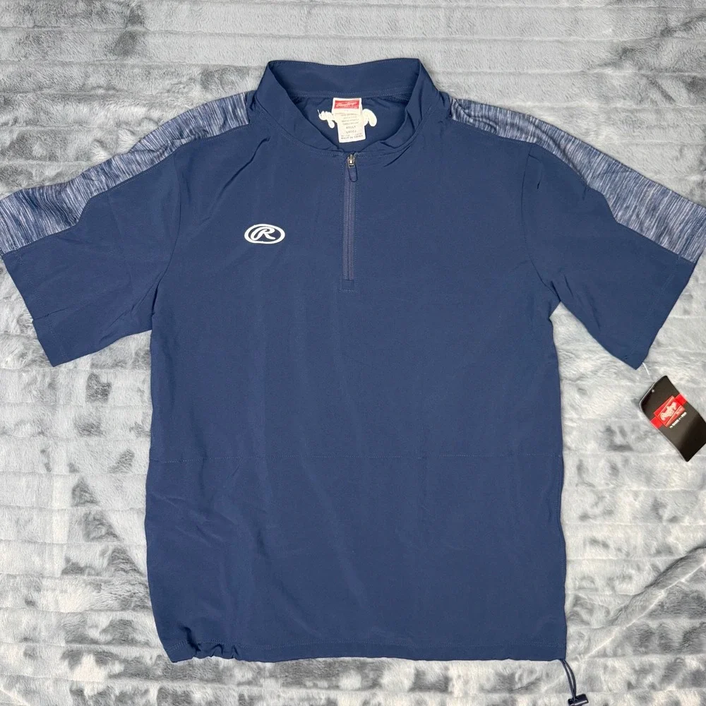 Rawlings LNCCJ Mens Navy Blue Quarter Zip Short Sleeve Baseball Cage Jacket M